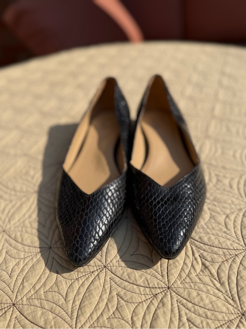 Naturalizer Havana Pointed Toe Ballet Flats Black Snake Leather Size 10W